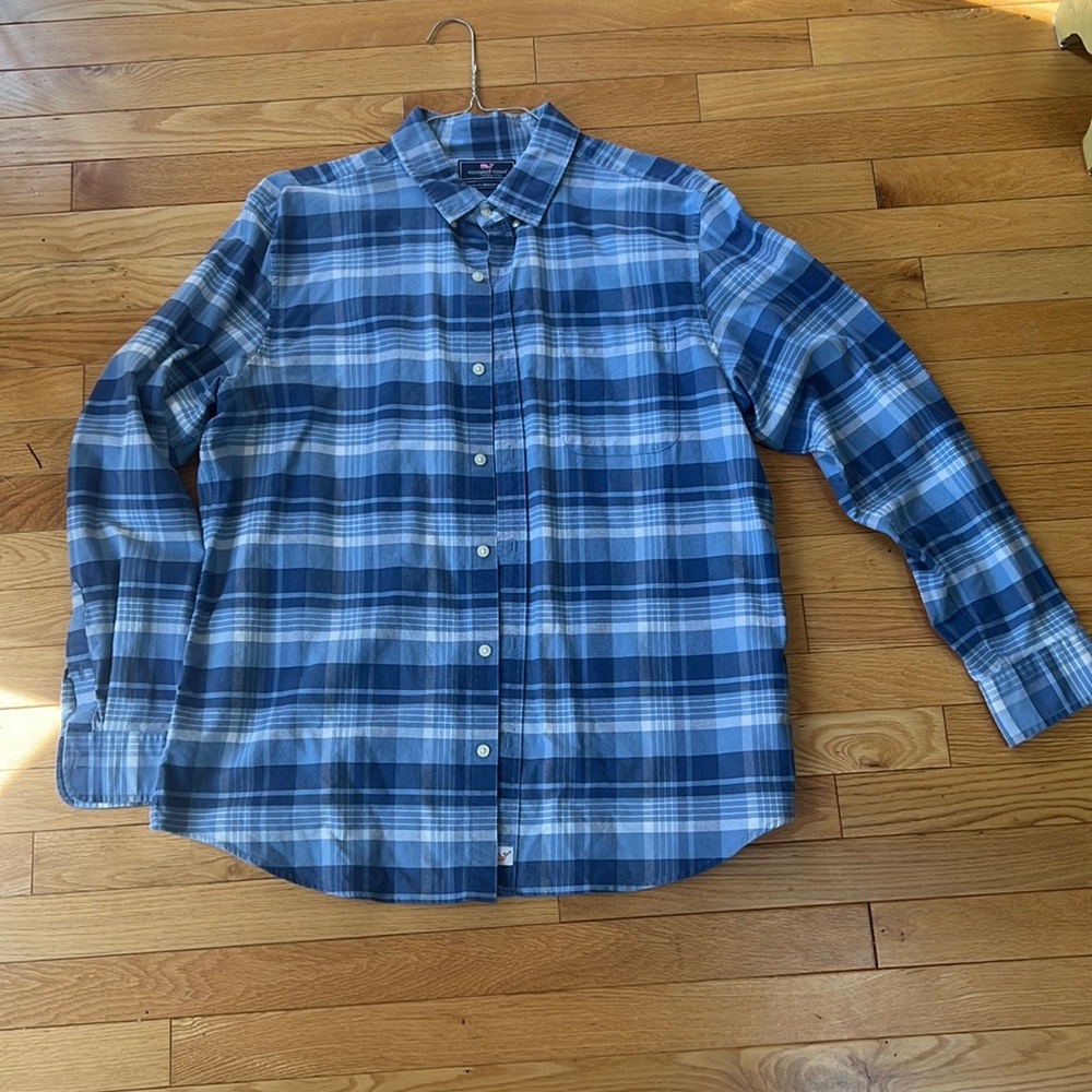 Vineyard Vines Blue plaid mid-weight slim fit Murray shirt cotton in XL